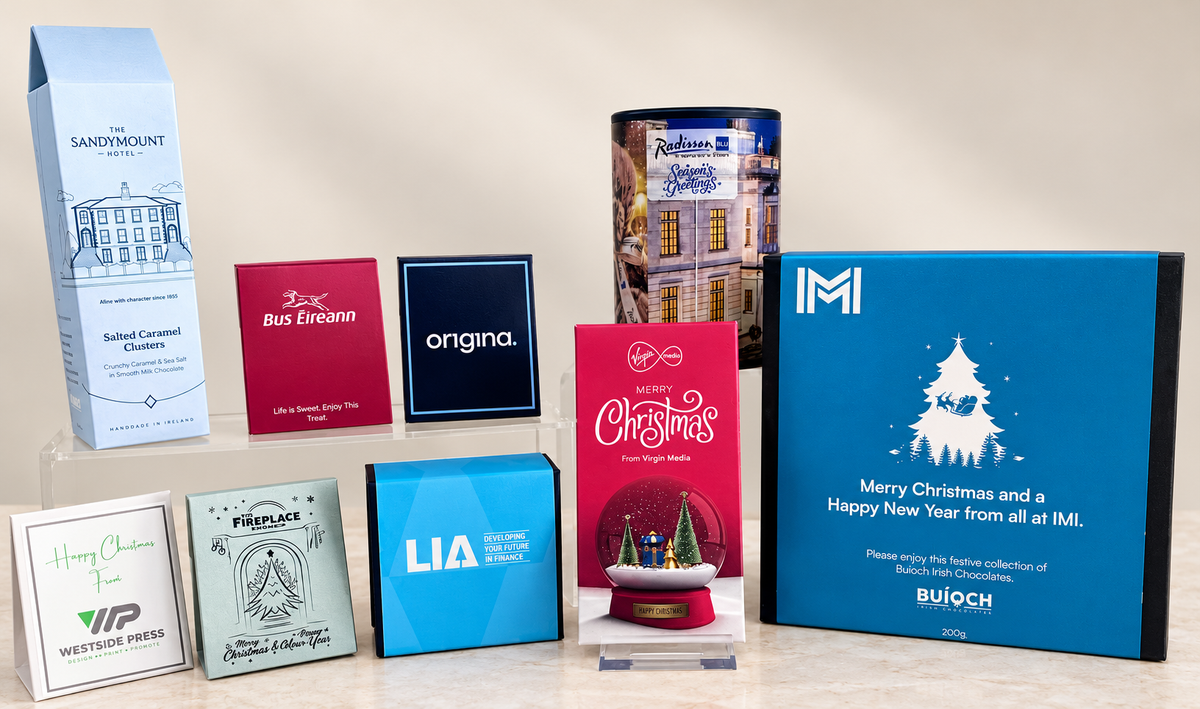 Selection of custom chocolate packaging for hotels and corporate clients