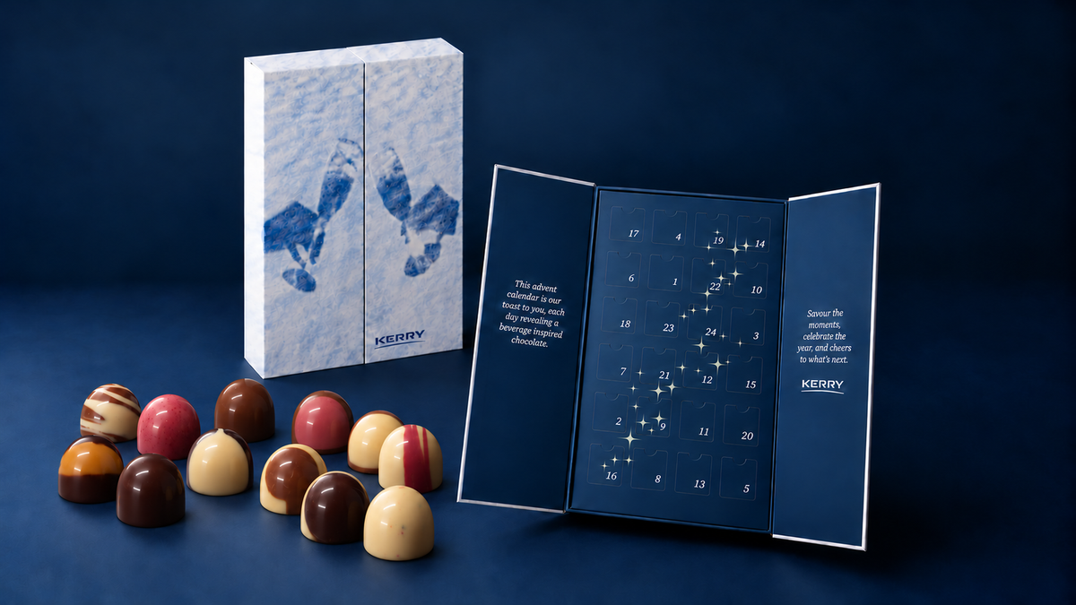 Kerry-branded advent calendar with assorted chocolate bonbons