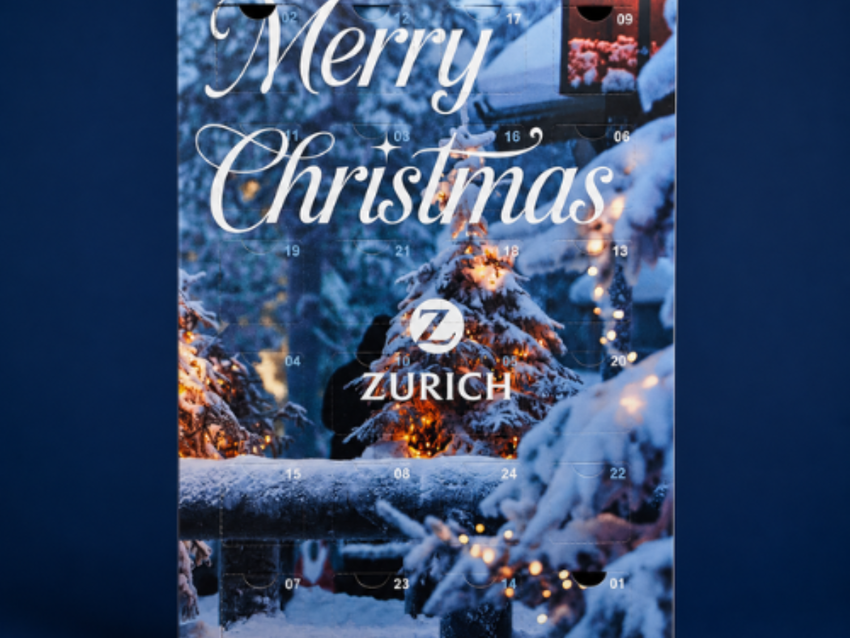 Zurich-branded Christmas chocolate packaging with a snowy festive design